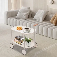 2 Tier Rolling Cart Storage Cart with Handle Storage Organizer Cart Carbon Steel