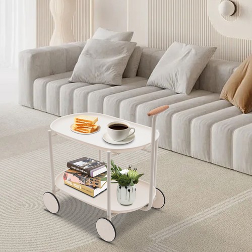 2 Tier Rolling Cart Storage Cart w/ Handle Floor Standing Storage Organizer Cart - Picture 3 of 21