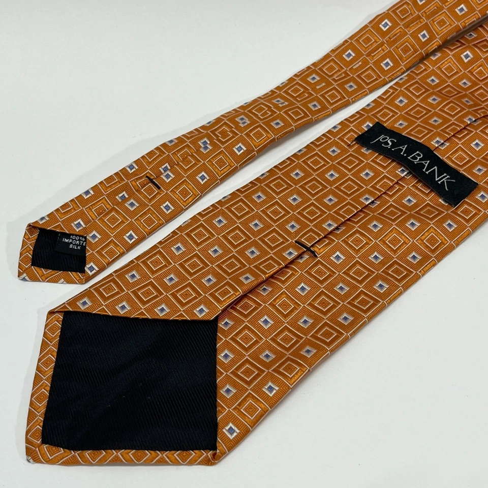 Jos. Corbata de cuello para hombre A Bank - 100 % seda naranja azul patrón cuadrado Foto 3 de 4