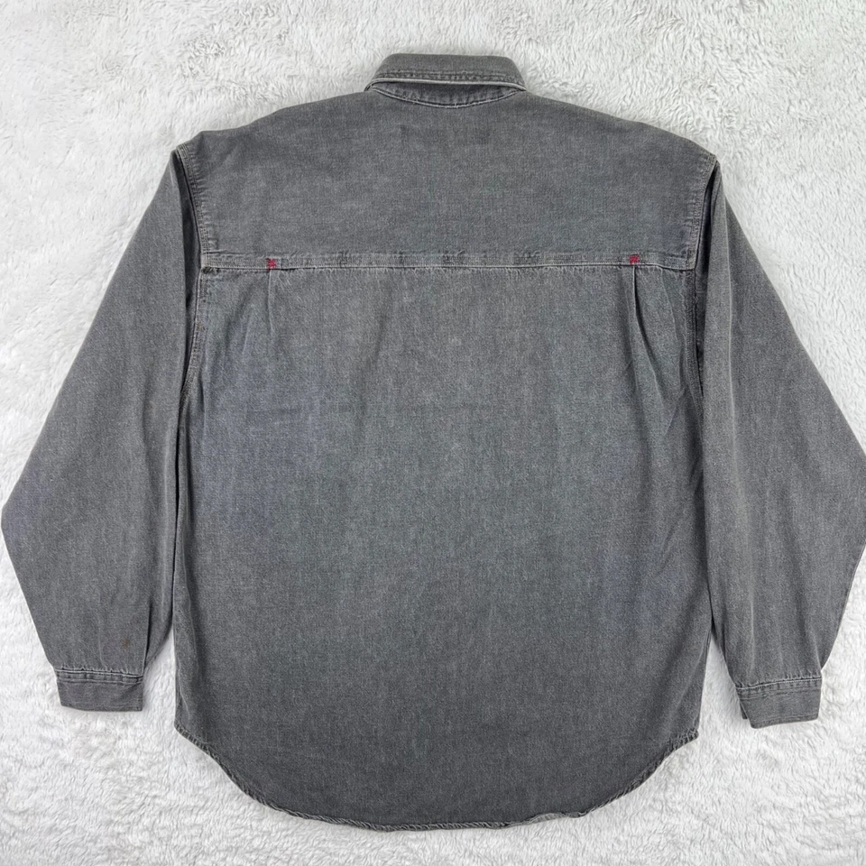 Vintage Denim Shirt Men’s XL Gray Ping Pong Long Sleeve Pearl Snap Pockets Y2K - Image 2 of 4