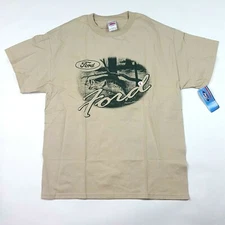 Ford Bass Fishing Men's Size Large Outdoor Retro 90s Car Fish Beige T Shirt
