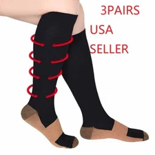 (3 Pairs) Compression Socks Hg Knee High Copper  Mens / Womens S-XXL USA