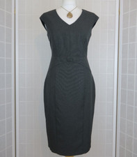 Linea Dress Size 10 Grey V Neck Cap Sleeves Pencil 100% Polyester Work Office