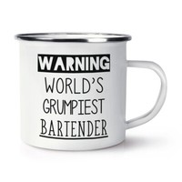 Warnung World's Grumpiest Barkeeper Emaille Becher Tasse MüRrisch Toll Best Bar
