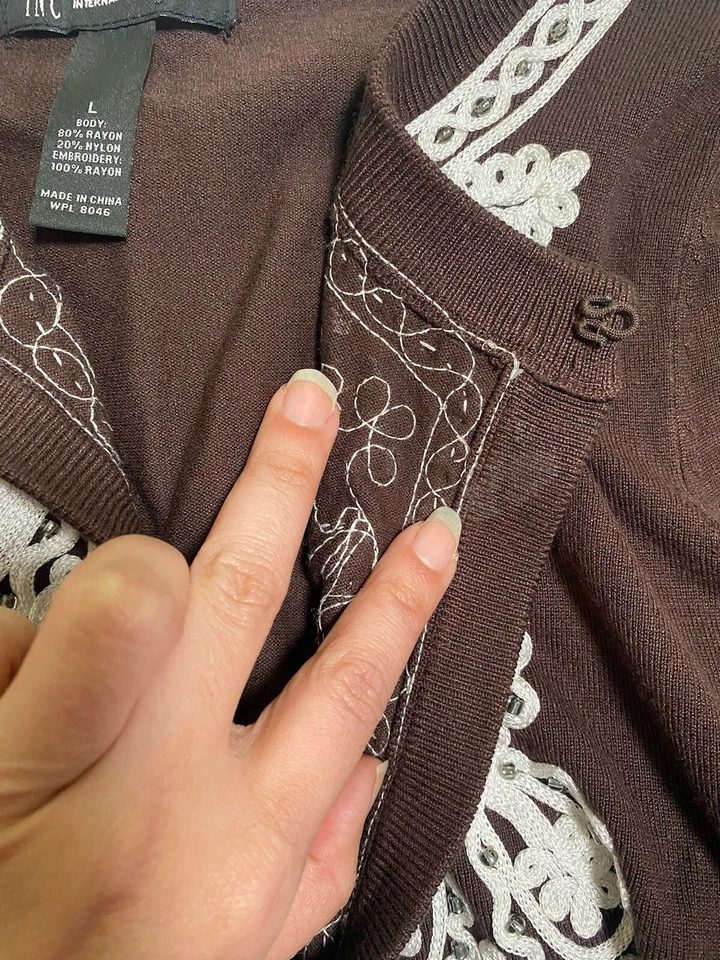 Bolero Boho Abierto De Colección Y2K Inc Encogido de hombros Bordado Marrón L Grande Blanco Con Cuentas Años 90 Foto 4 de 4