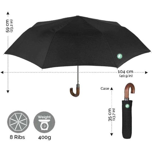 Paraguas Plegables Negro Con Mango De Madera Hombre | eBay