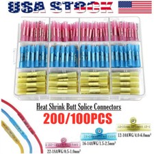 200pcs Heat Shrink Butt Wire Splice Connectors Waterproof Crimp Seal Terminals