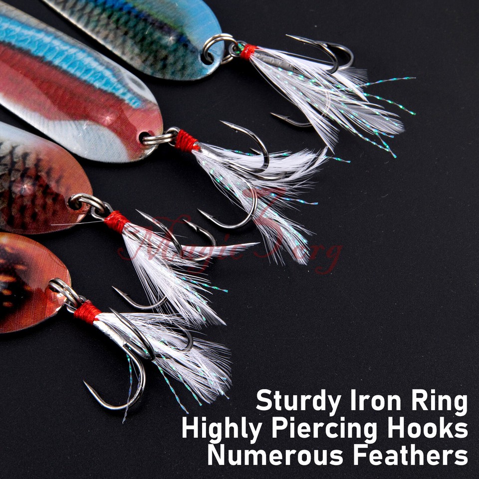 4pcs Toby Spinners Spoons Lures 4 Feather Hook Saltwater Casting