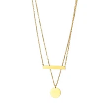 Personalized Women Double-layer Round Tag Bar Pendant Necklace Custom Engraved