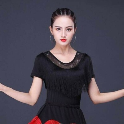 Lady Latin Dance Blouse T-shirt Top Ballroom Salsa Tango Tassel Practice Fashion