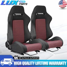 1Pair Universal Black  Vinyl Adjustable Reclinable Racing Seats w/ Sliders