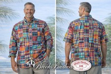 Brooks Brothers Mens Medium Madras Shirt 346 Multicolor Plaid Patch Button Down