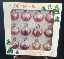 Alderbrook Box of 12 Small Frosted Glass Ball Christmas Ornaments VTG