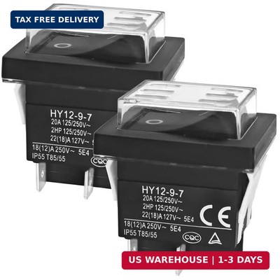 2PCS HY12-9-7 On/Off Push Button Switch - 4 Pins, 20A 125/250V Power Switch with