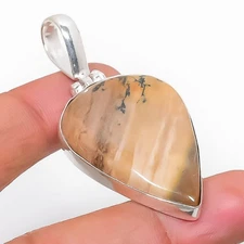 Honey Dendritic Gemstone Handmade 925 Sterling Silver Jewelry Pendant 2.09"