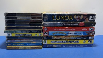 Lot of 18 PC Games   Hidden Object, Jewel Quest, Luxor, Big Fish. Mix Condition