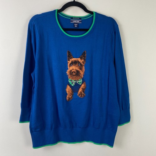 Lands End Dapper Scottie Dog Sweater Womens Petite XL PXL 3/4 Sleeve Crew Neck