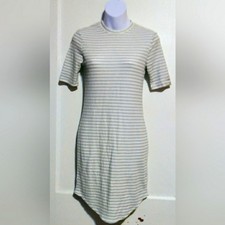 NYC LADIES GREY & WHITE STRIPED MIDI DRESS SZ S