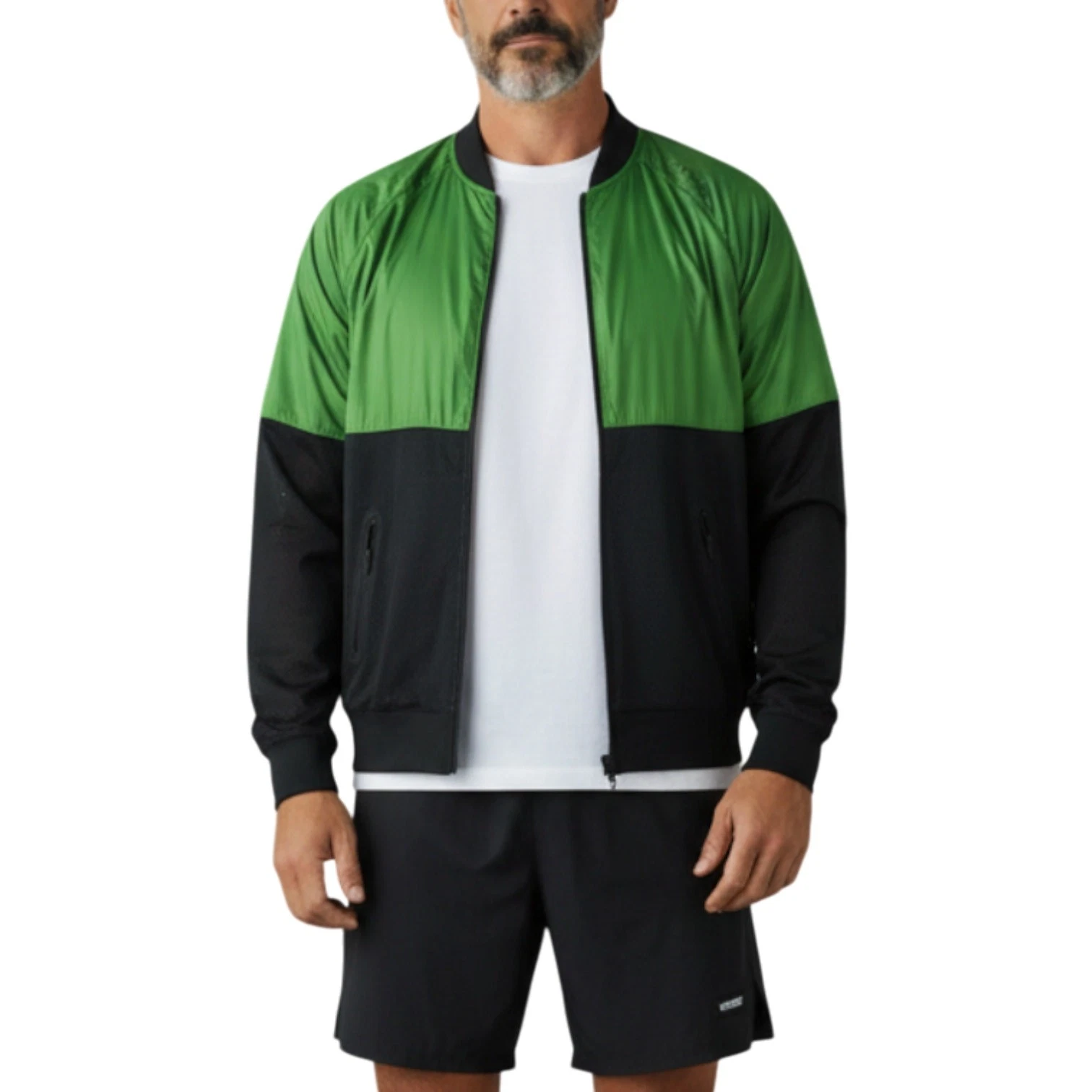 BROOKS Run-Thru Nylon Mesh Colorblock Packable Jacket Sz L Green Black Outdoor