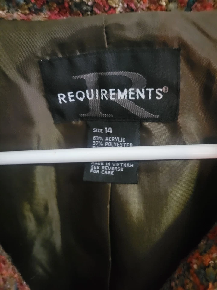 Vintage Requirements Blazer Womens Size 14 Gray Brown Red Green Lined Fall Color - Image 3 of 3