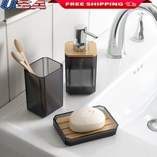 3-Piece Bath Accessory Set Soap Pump Toothbrush Holder Tray Durable Plastic New