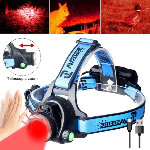 LED Headlamp USB Rechargeable Red Light Headlight Hunting Fishing Torch Lamp
