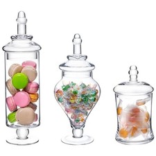 Set of 3 Clear Glass Apothecary Jars with Lids for Storage Decor