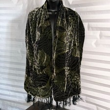 Women's Green  Black Velour Wrap Shawl with Black Tassels Elegant Evening Cover