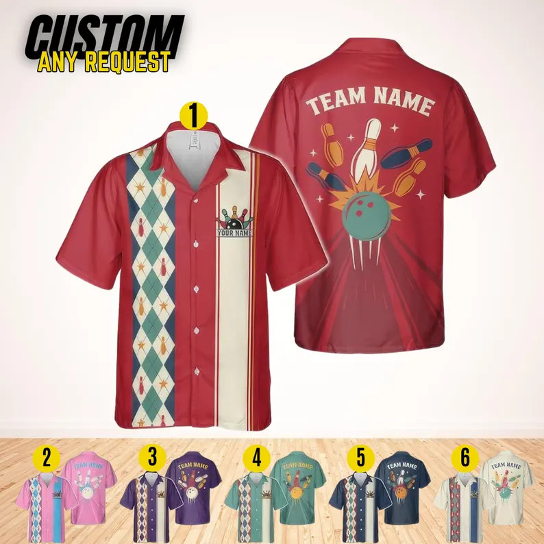 Personalized Retro Bowling Hawaiian Shirt Vintage Style Summer Beach Gift