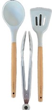 CAROTE ~ 3-Piece Utensil Set ~ BEIGE ~ Spatula ~ Ladle ~ Tongs ~ Wooden Handles