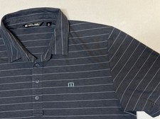 Travis Mathew Polo Men s XL Navy Stripe Cotton Blend Short Sleeve
