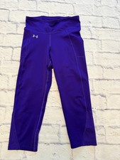 Under Armour Girls Youth Medium Purple Leggings With Zip Pocket, EUC