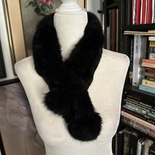 Vtg Adjustable Eleven Separations Pull Thru Fur Collar Scarf Black One Size