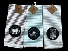 Design Imports DII Coffee Stripe Kitchen Dishtowels Set of 3 Rise Grind