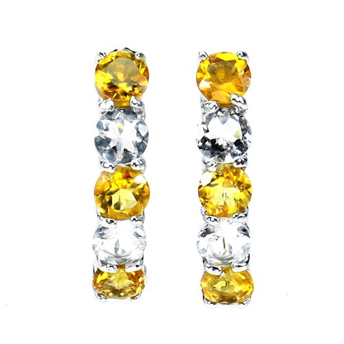 925 Sterling Silver Earrings Round Citrine Aquamarine Cross Gemstone Jewelry
