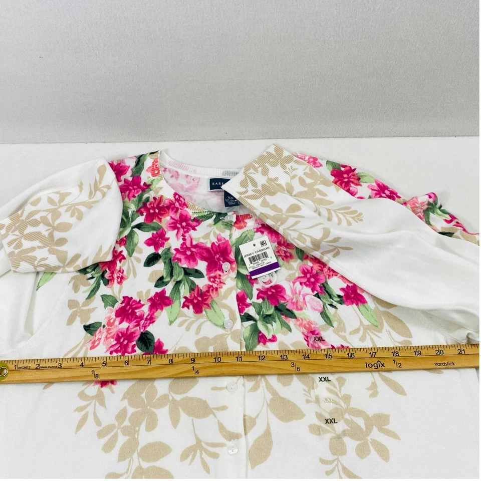 Cárdigan Suéter Karen Scott Para Mujer XXL Cottagecore Blanco Rosa Capas Florales Foto 4 de 4