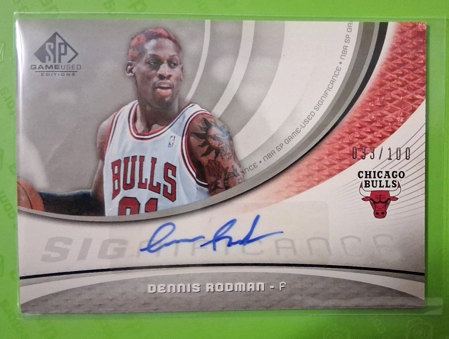 2005 SP GAME USED - DENNIS RODMAN AUTO /100 : CHICAGO BULLS / RARE / BOOKEND view 1