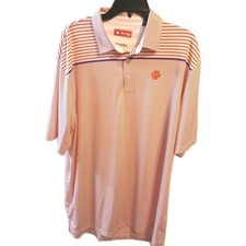 Clemson Tigers Polo Shirt Mens XL Orange Striped DriWay Performance NCAA