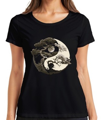 Baum des Lebens Yin Yang Mond Zen Balance Natur Meditation Yoga Damen T-Shirt
