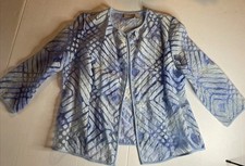 Chico's Travelers Collection Blue open-front jacket Size 1 M/8 Geometric Coastal