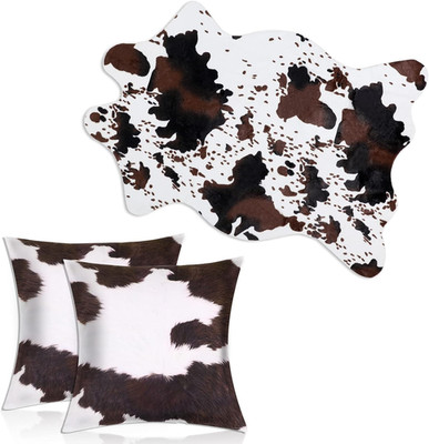3 Pcs Cow Print Rug and Cowhide Pillowcase Set 3.6X2.5Ft Faux Cowhide Area Carpe