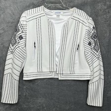 Nygard Jacket Women's Medium White Black Embroidery Zippered Pockets Business