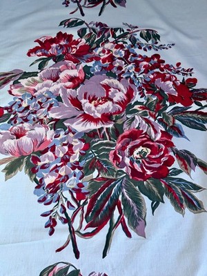 50s Barrett Hand Print Parrot Tulips on Pastel Mint Vintage Barkcloth Era Fabric