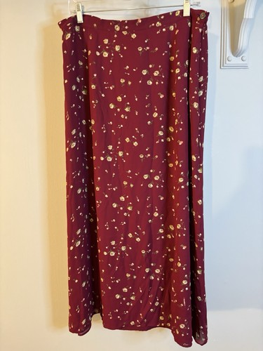 VTG LAURA ASHLEY Burgundy Floral Midi Skirt 14 Classic Made In UK