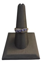  Vintage Sterling Silver Purple and White CZ Ring Scroll Ring Size 8