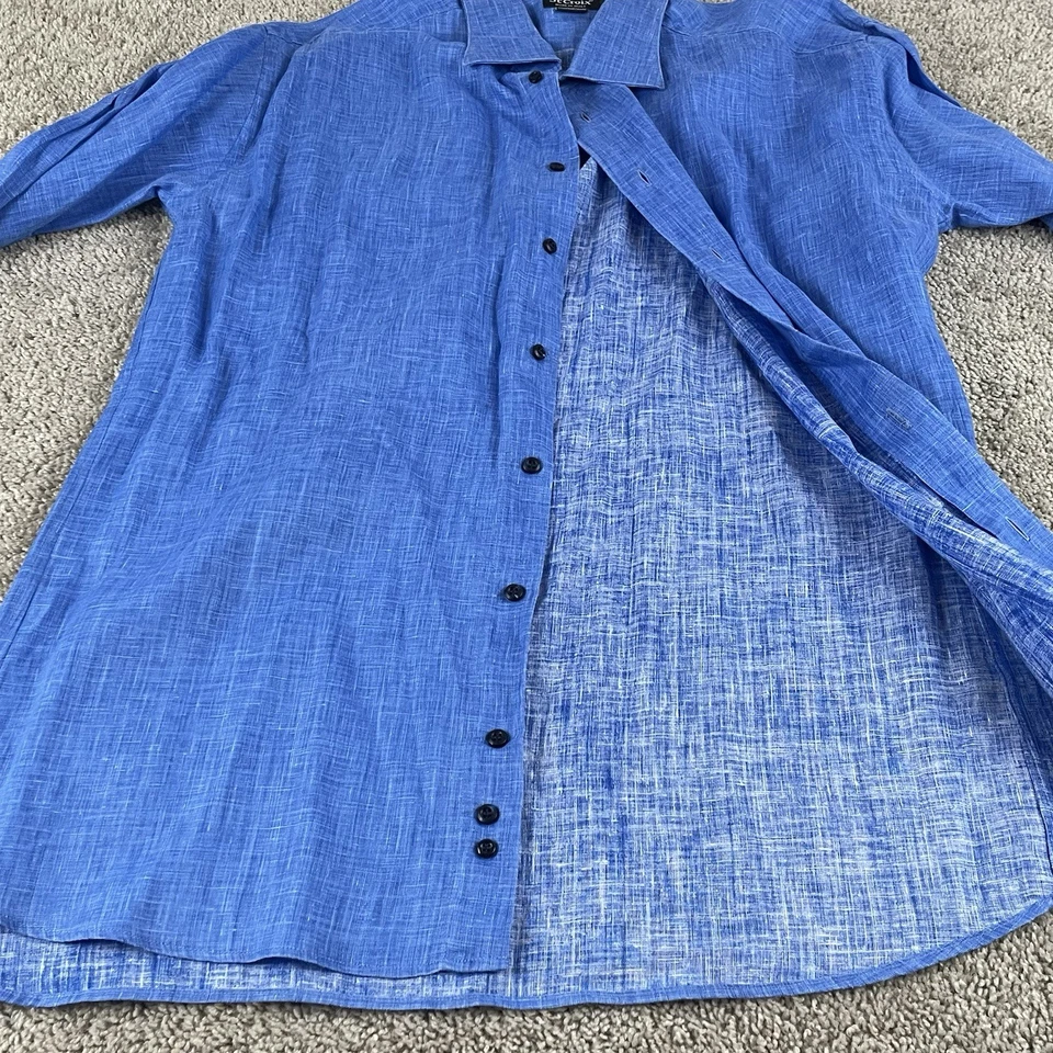Camisa con botones St. Croix para hombre XL 100 % lino azul trabajo oficina preppy Italia A2 Foto 2 de 4