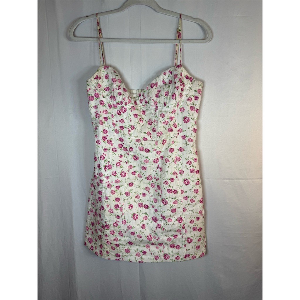 Zara Mini Dress Womens M White Pink Floral Rose Corset Bustier Strappy thumbnail 4