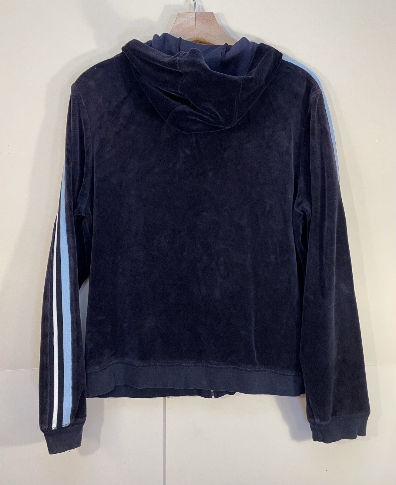 Giacca da pista vintage Y2K FILA velluto zip cappuccio blu logo a righe anni 2000 grande