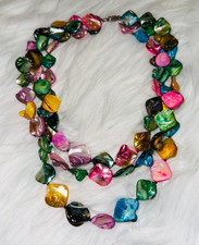 Mother of Pearl Shell Brightly Dyed Beaded 3 Strand Necklace 18" BEAD PARTS ONLY