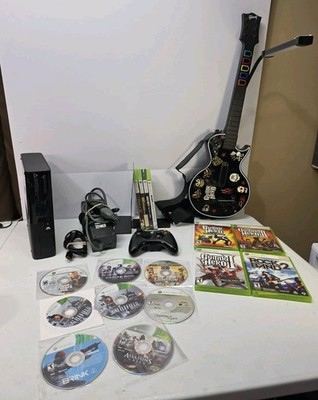 Xbox 360 E Console 4GB + Guitar Hero bundle + Les Paul Guitar, 15 + Games Tested